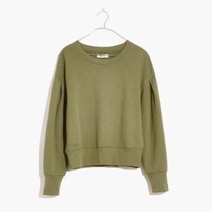 Madewell Marled Pleat Sleeve Sweatshirt, size M, color - Dried Clover